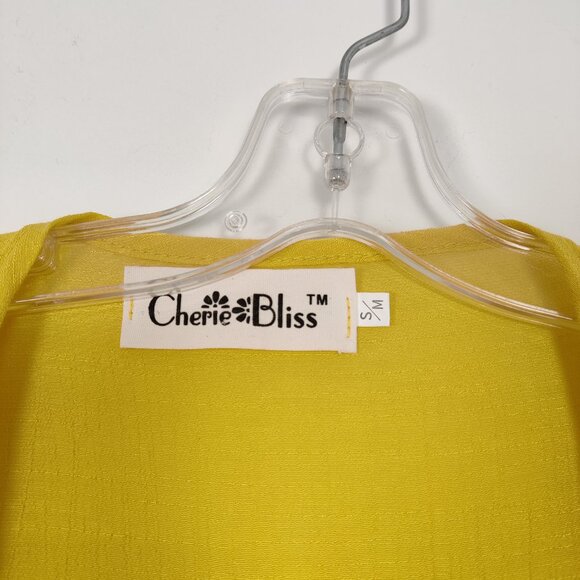 Cherie Bliss Women's Open Front Cardigan S / M Yellow Cotton Blend Seersucker - Picture 2 of 7